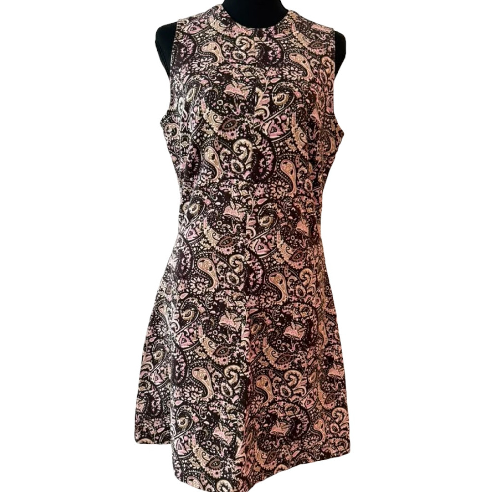 Julia Amory Baby Jane Printed Canvas Black Pink Paisley Sleeveless Mini Dress S - Picture 2 of 10